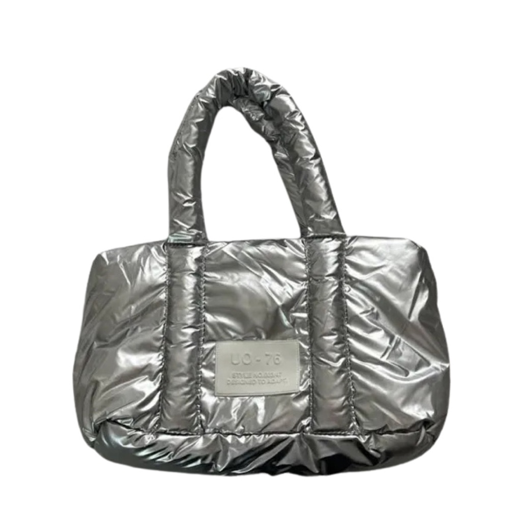 Metallic puffer tote bag